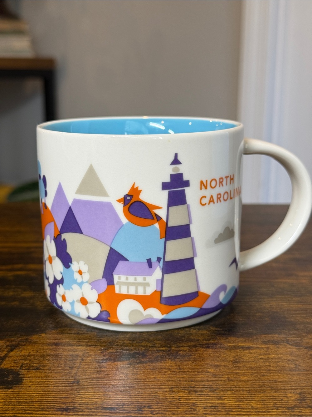 Starbucks North Carolina Ceramic Mug - Light Blue, Purple & Orange
